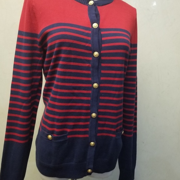 Land's End striped cardigan sweater (Q6) - Picture 5 of 7